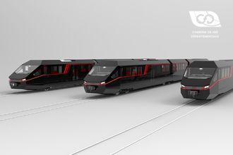 View of the CFD passengers vehicles range (from right to left: bogie, articulated bogie and axle units)