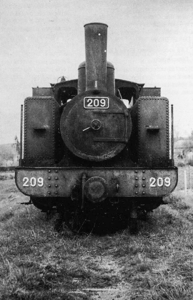 Front view of locomotive No. 209, showing marking details Front view of locomotive No. 209, showing marking details