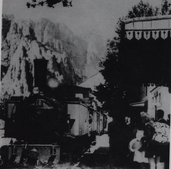 Mixed train towed in double traction by Mallet machines including the 318 in a station of the central line Mixed train towed in double traction by Mallet machines including the 318 in a station of the central line